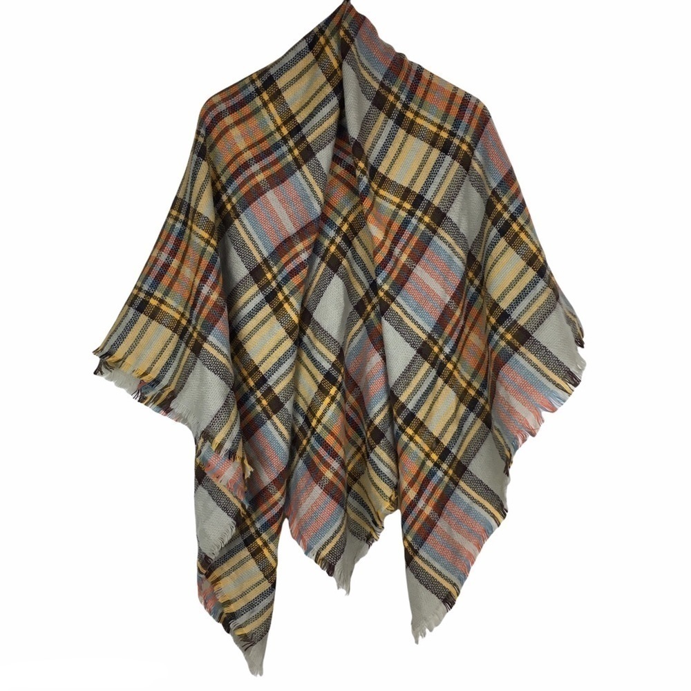 Oversized Classic Plaid BLANKET SCARF Tartan Fall Essential Style Fringe Trim